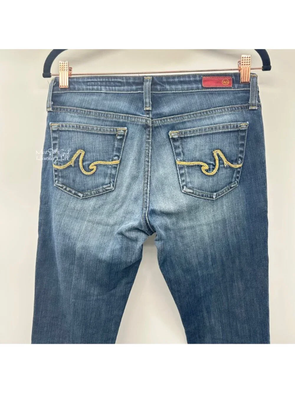 AG Adriano Goldschmied Dark Stone Wash Embroidered Pockets Skinny Jeans